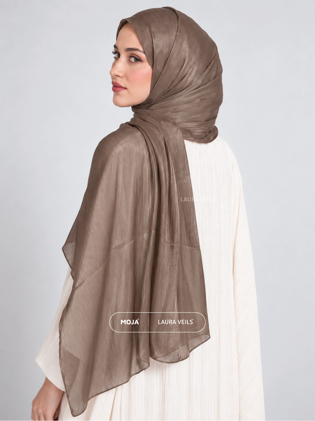 Beige Brown Moja Organza Shimmer Hijab – 2m Length