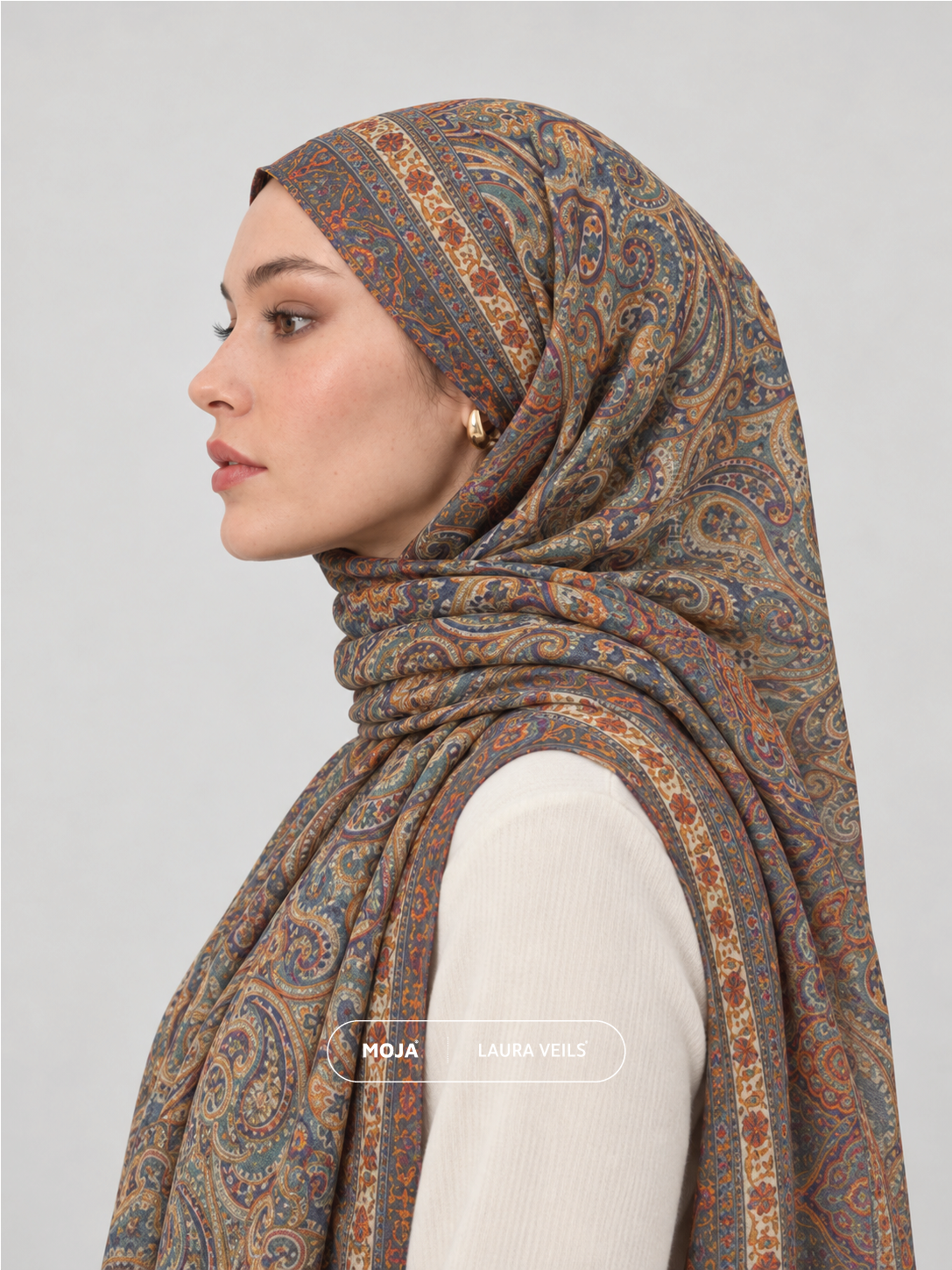 Paisley Printed Hijab – Teal Spice – Moja Soft Chiffon Printed Shayla – 2m length