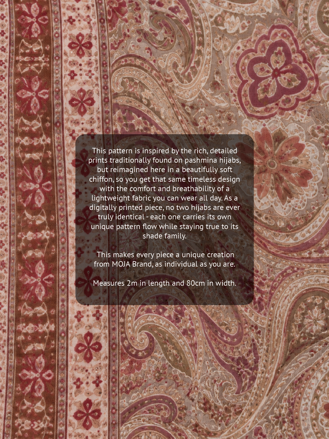 Paisley Printed Hijab – Rosewood Taupe – Moja Soft Chiffon Printed Shayla – 2m length