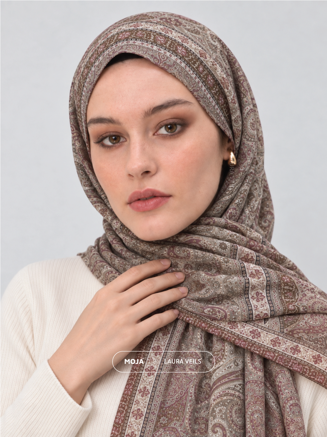 Paisley Printed Hijab – Stone Mist – Moja Soft Chiffon Printed Shayla – 2m length