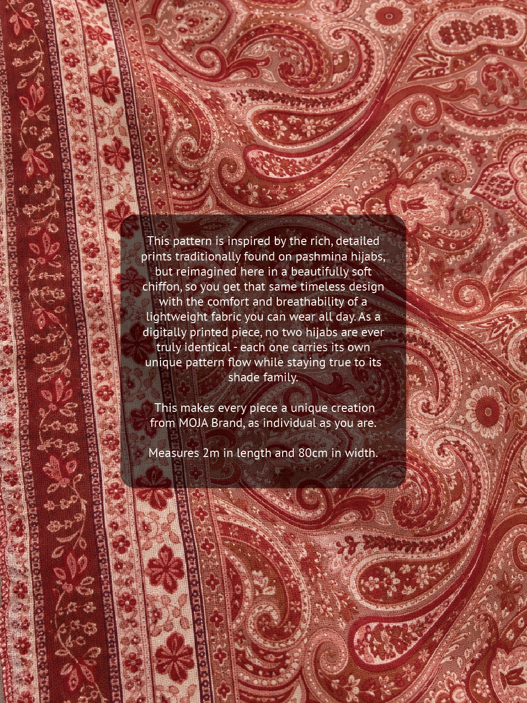 Paisley Printed Hijab – Wine Burgundy – Moja Soft Chiffon Printed Shayla – 2m length