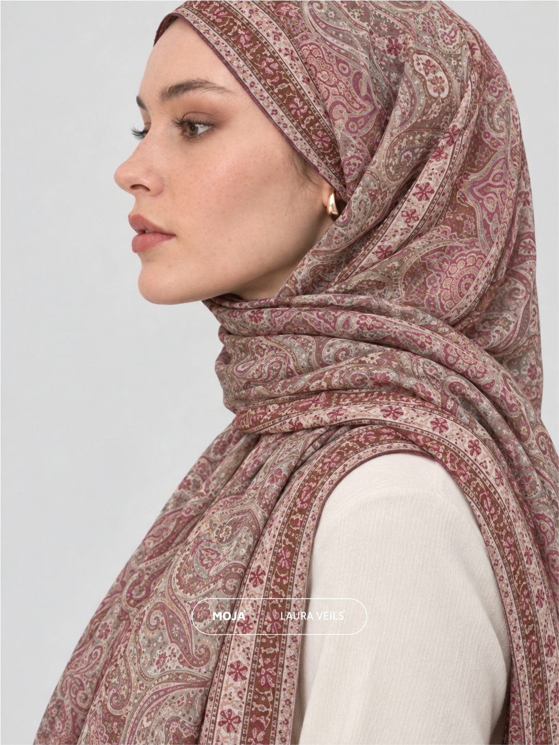 Paisley Printed Hijab – Rosette Pink – Moja Soft Chiffon Printed Shayla – 2m length