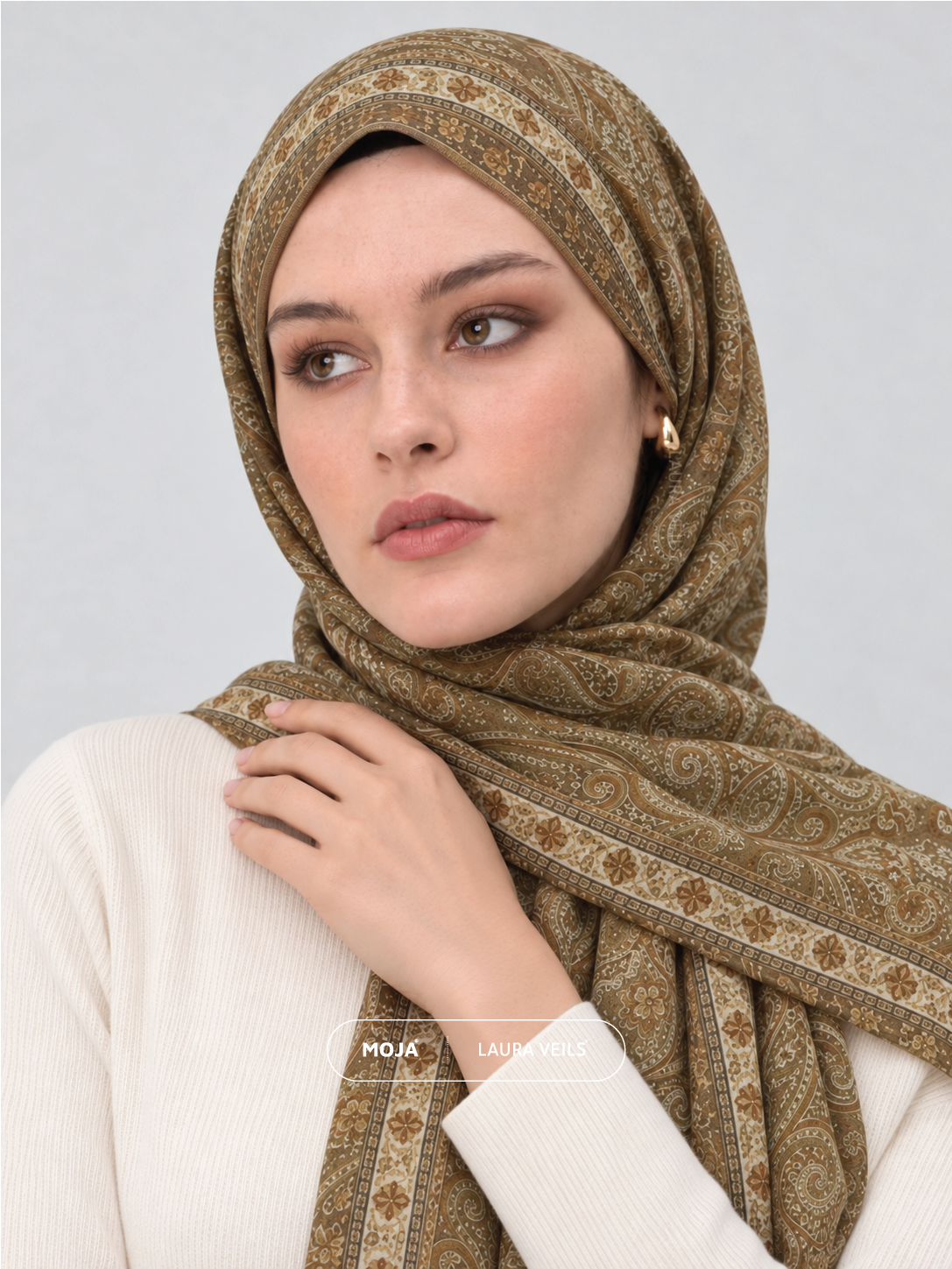 Paisley Printed Hijab – Umber Moss – Moja Soft Chiffon Printed Shayla – 2m length