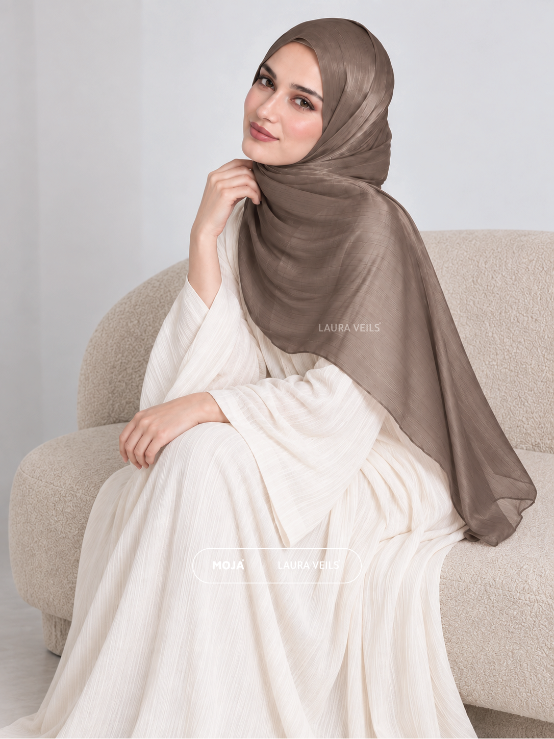 Beige Brown Moja Organza Shimmer Hijab – 2m Length