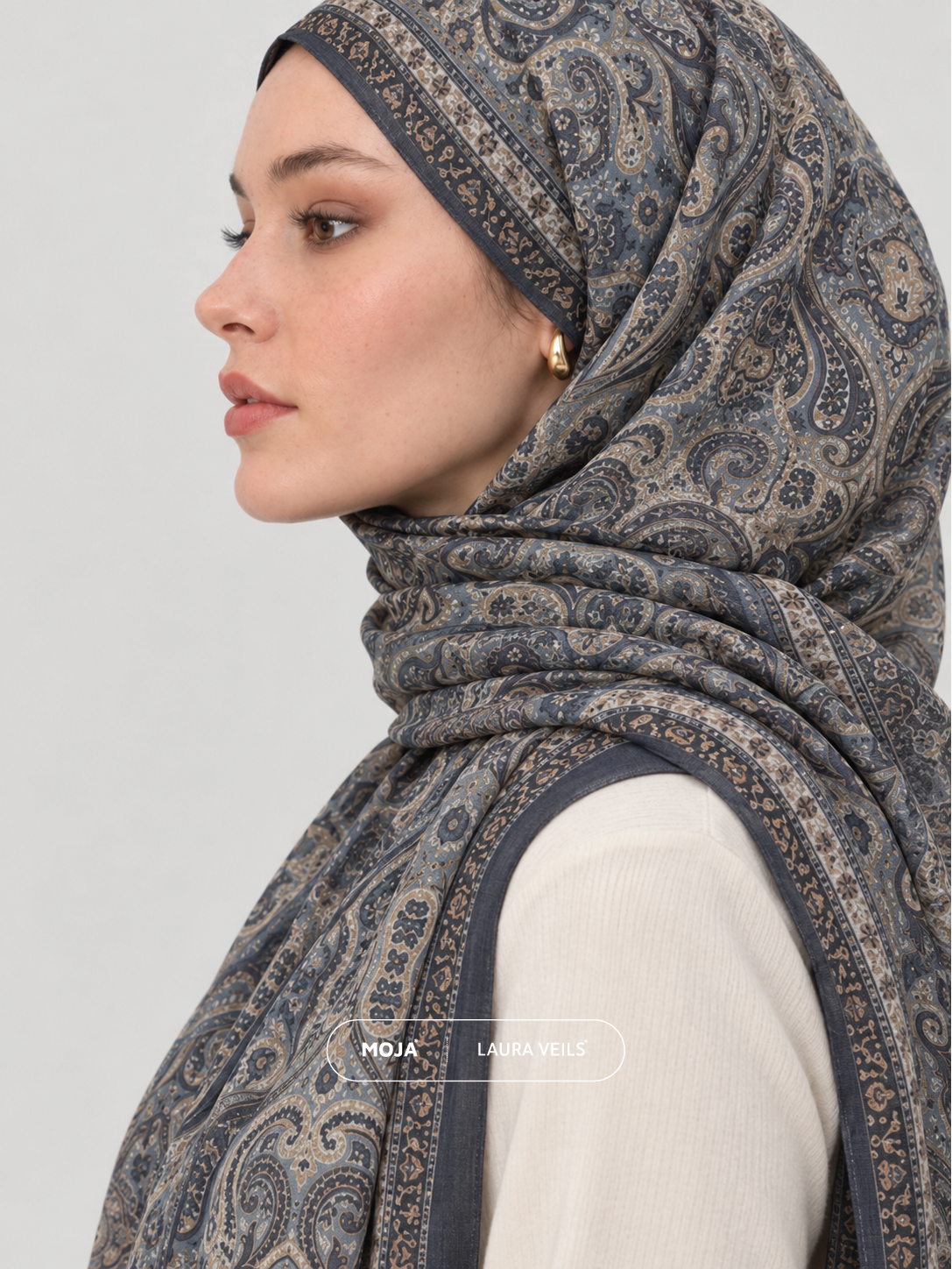 Paisley Printed Hijab – Slate Navy – Moja Soft Chiffon Printed Shayla – 2m length