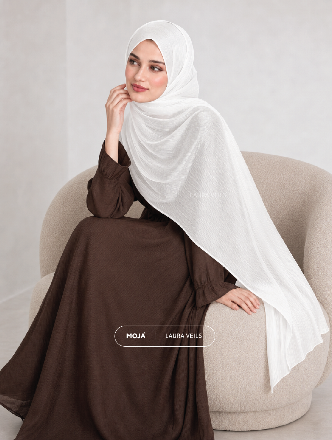 Milk White Moja Organza Shimmer Hijab – 2m Length