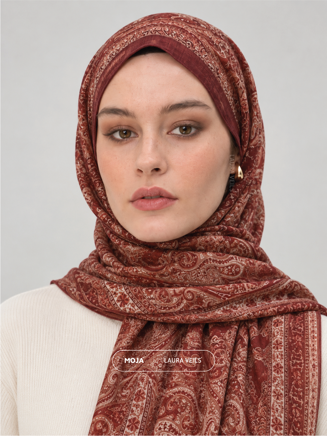 Paisley Printed Hijab – Wine Burgundy – Moja Soft Chiffon Printed Shayla – 2m length