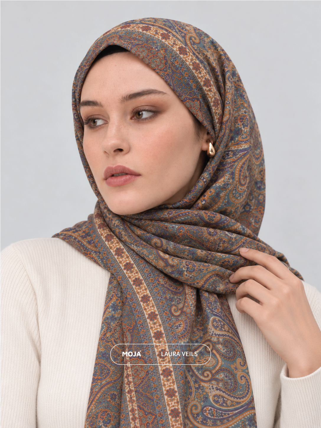 Paisley Printed Hijab – Teal Spice – Moja Soft Chiffon Printed Shayla – 2m length