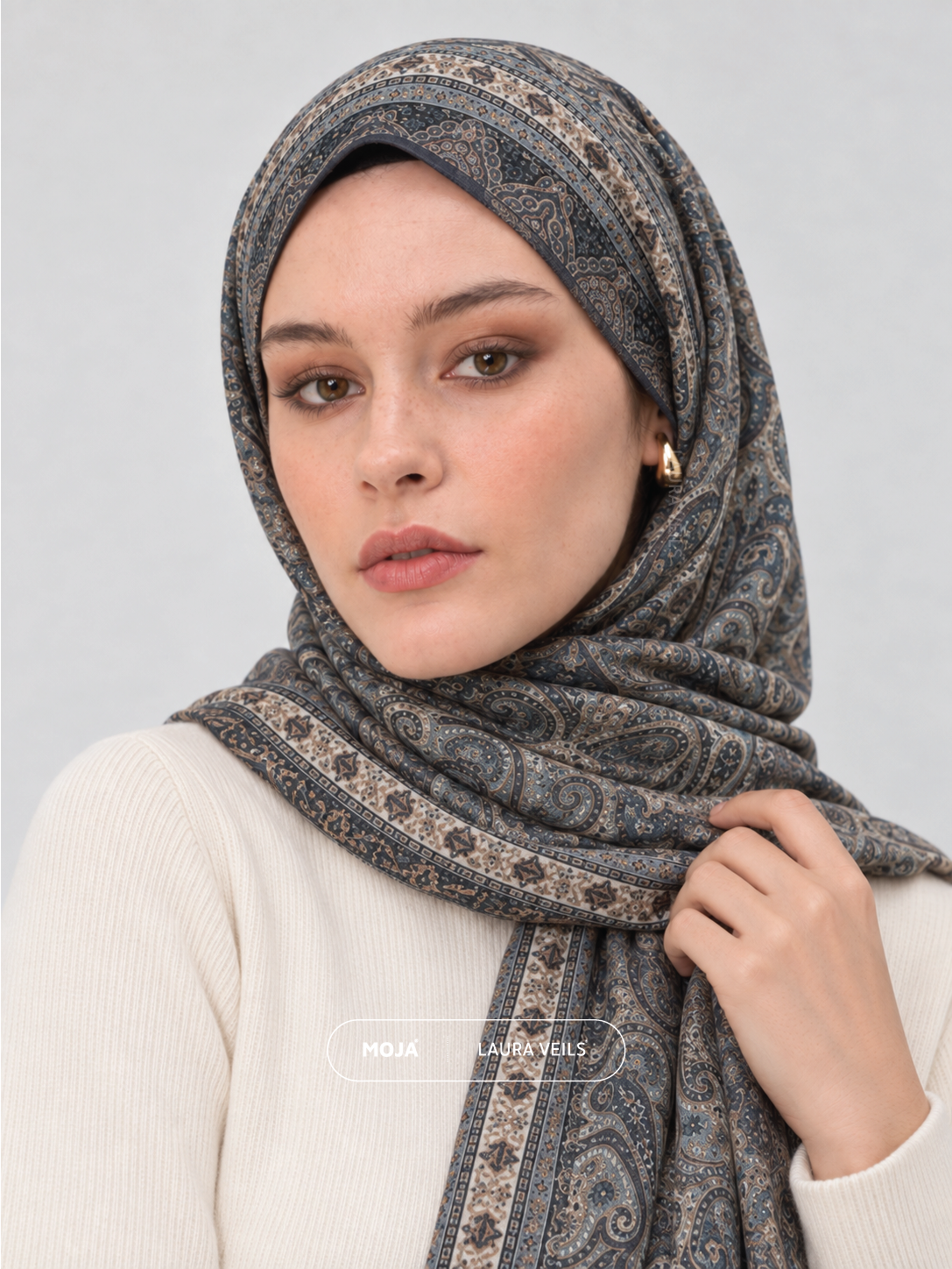 Paisley Printed Hijab – Slate Navy – Moja Soft Chiffon Printed Shayla – 2m length