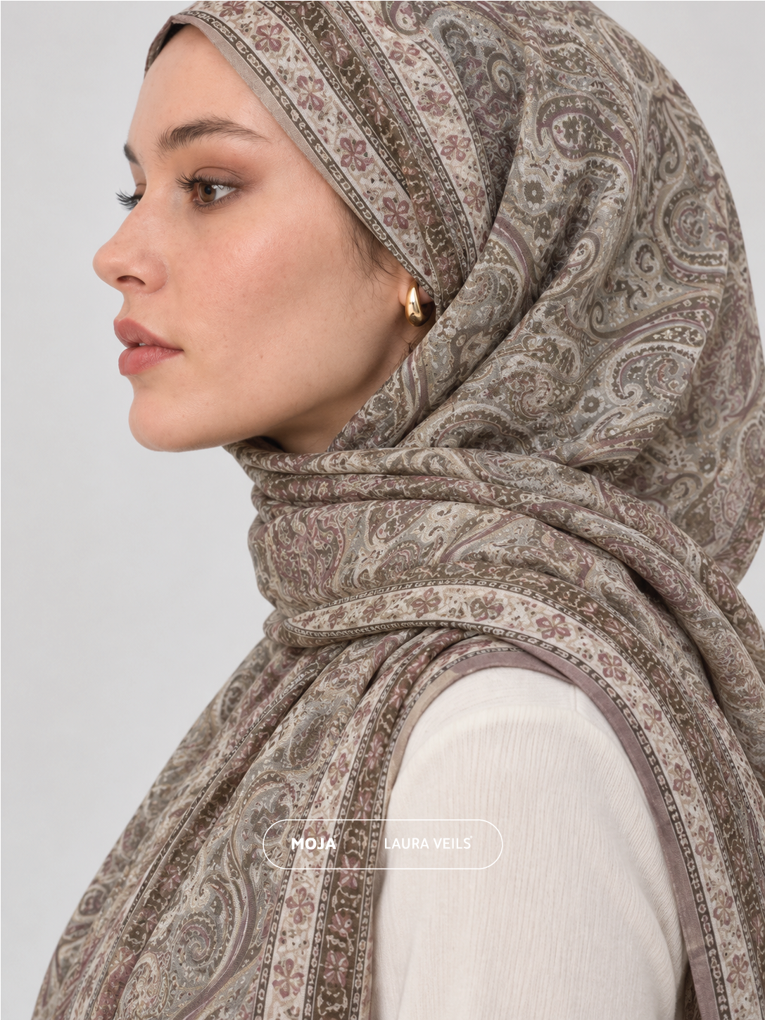 Paisley Printed Hijab – Stone Mist – Moja Soft Chiffon Printed Shayla – 2m length