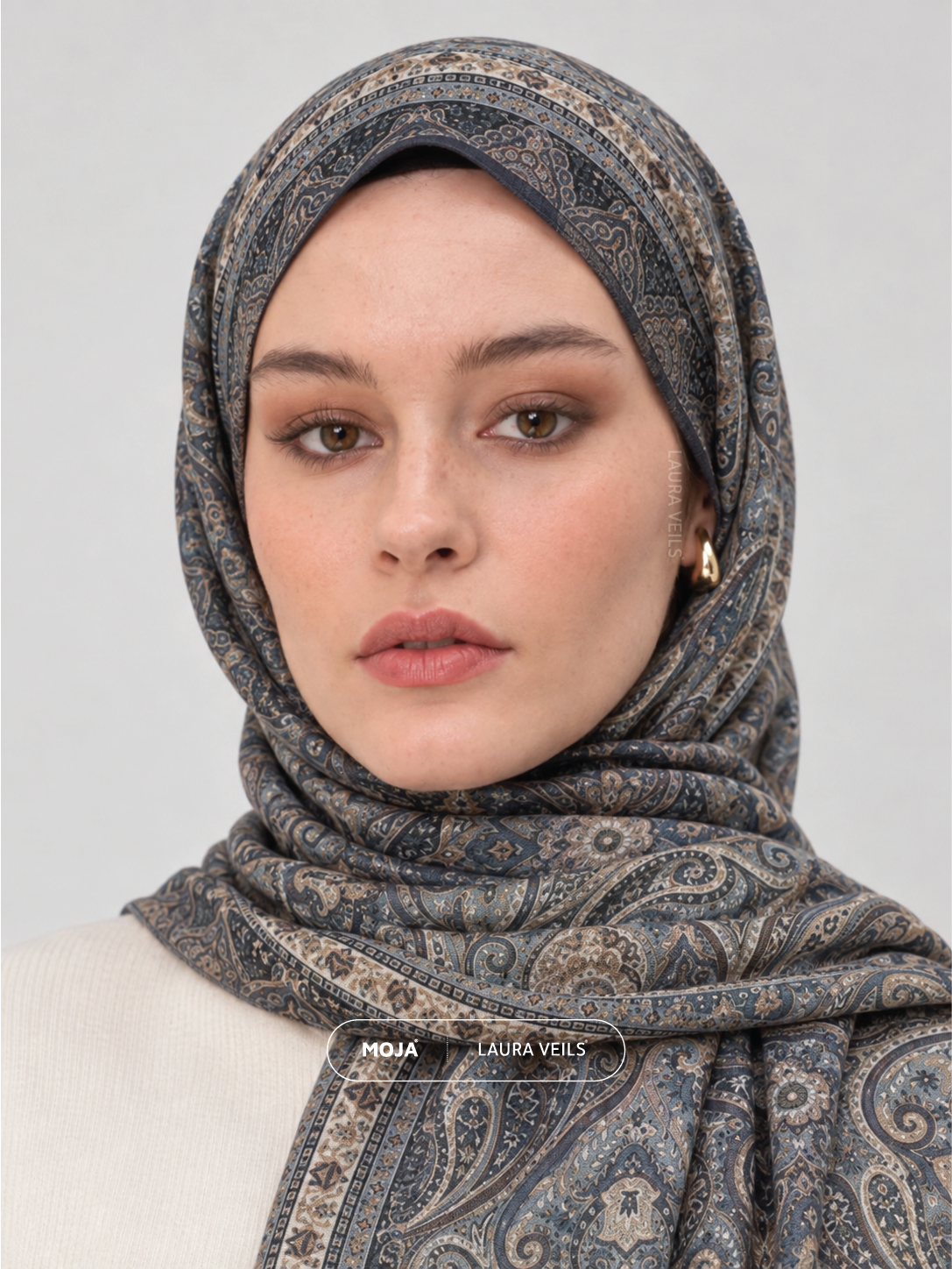 Paisley Printed Hijab – Slate Navy – Moja Soft Chiffon Printed Shayla – 2m length