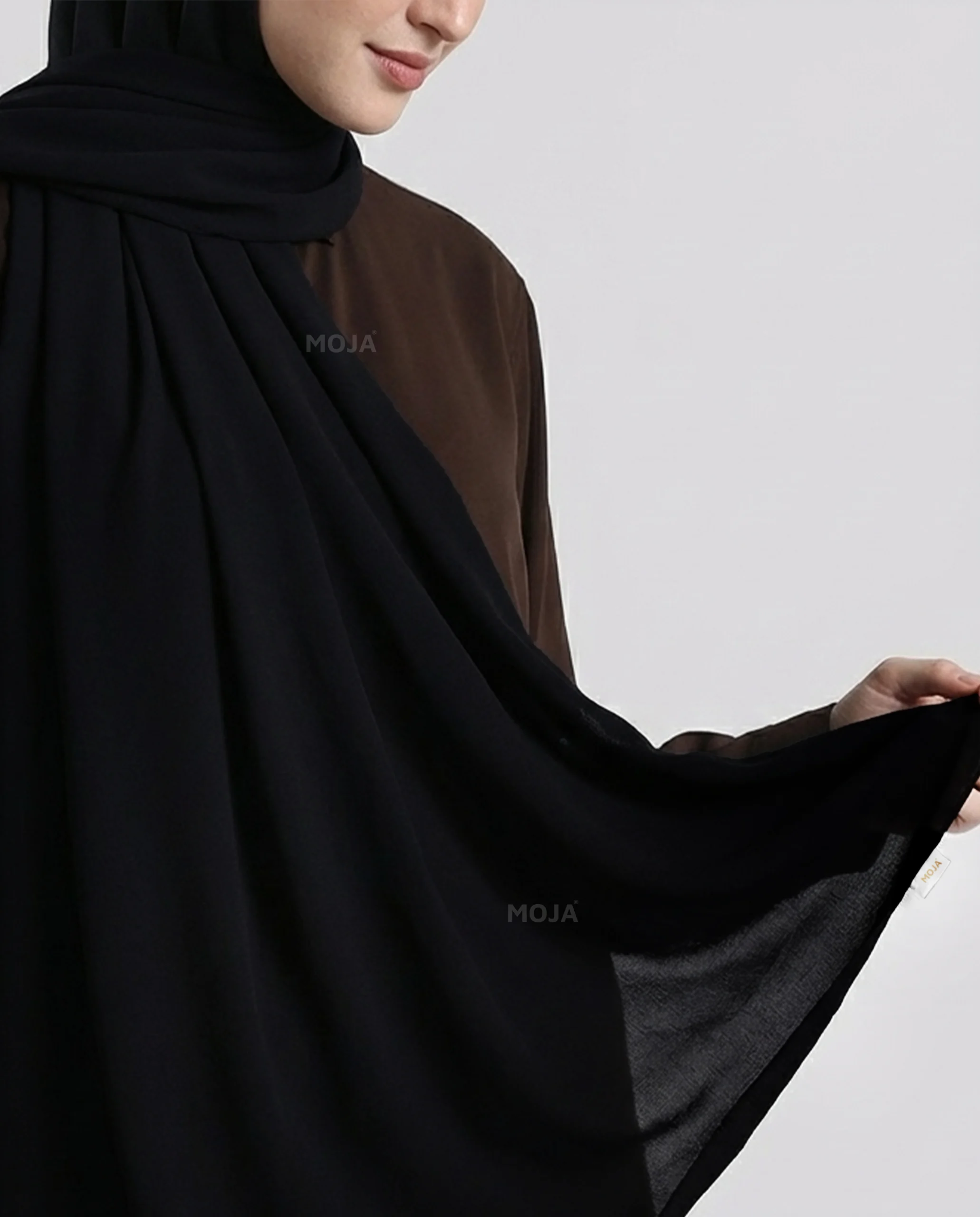 Jet Black – Moja Georgette Hijab – Malaysian Heavy Chiffon – Soft Flowing Hijab – 2 Meter