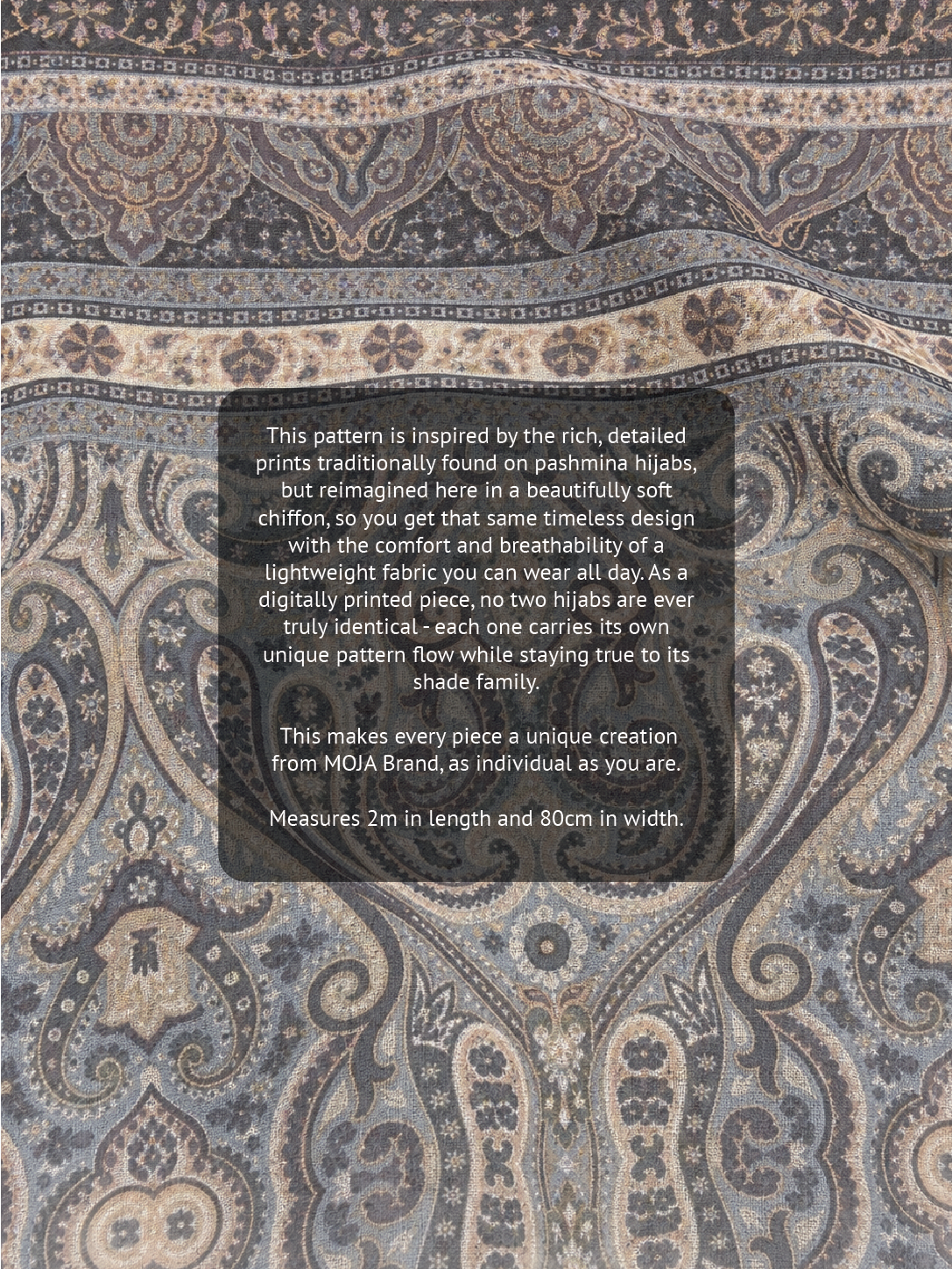 Paisley Printed Hijab – Slate Navy – Moja Soft Chiffon Printed Shayla – 2m length