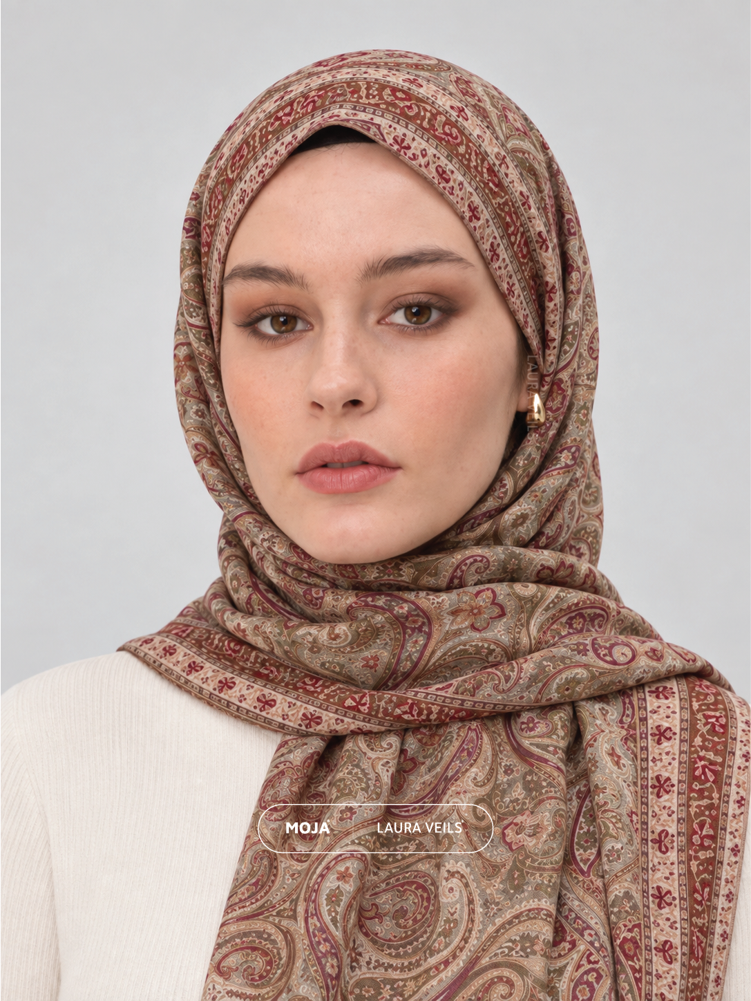 Paisley Printed Hijab – Rosewood Taupe – Moja Soft Chiffon Printed Shayla – 2m length