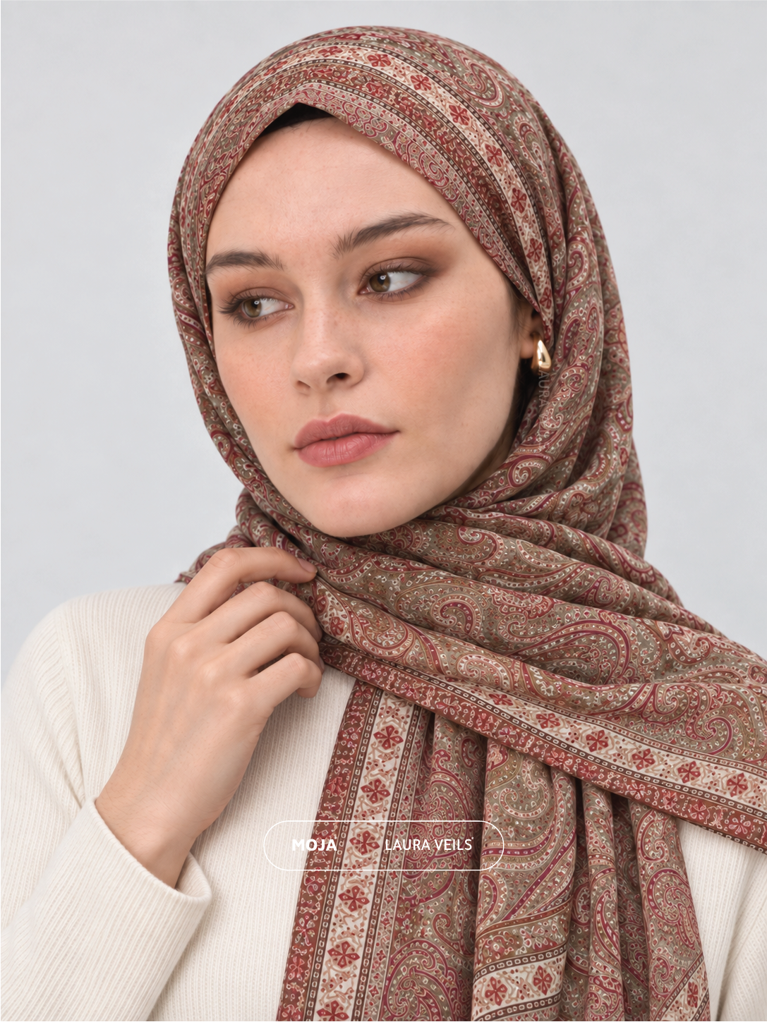 Paisley Printed Hijab – Sage Blush – Moja Soft Chiffon Printed Shayla – 2m length