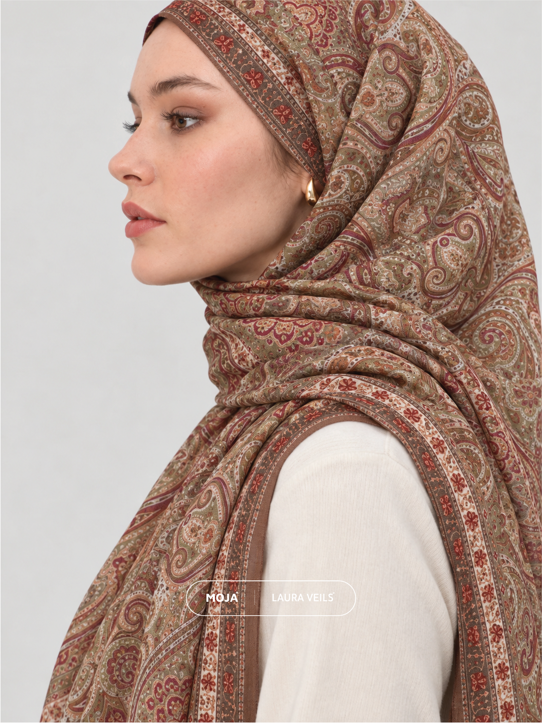 Paisley Printed Hijab – Sage Blush – Moja Soft Chiffon Printed Shayla – 2m length
