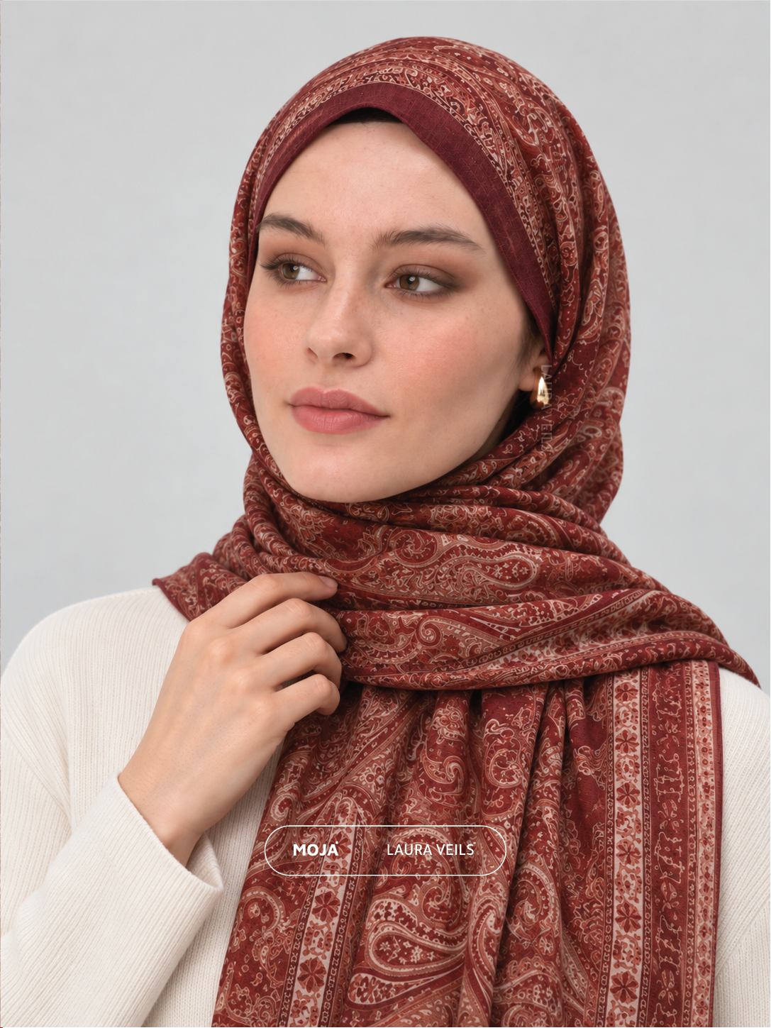 Paisley Printed Hijab – Wine Burgundy – Moja Soft Chiffon Printed Shayla – 2m length