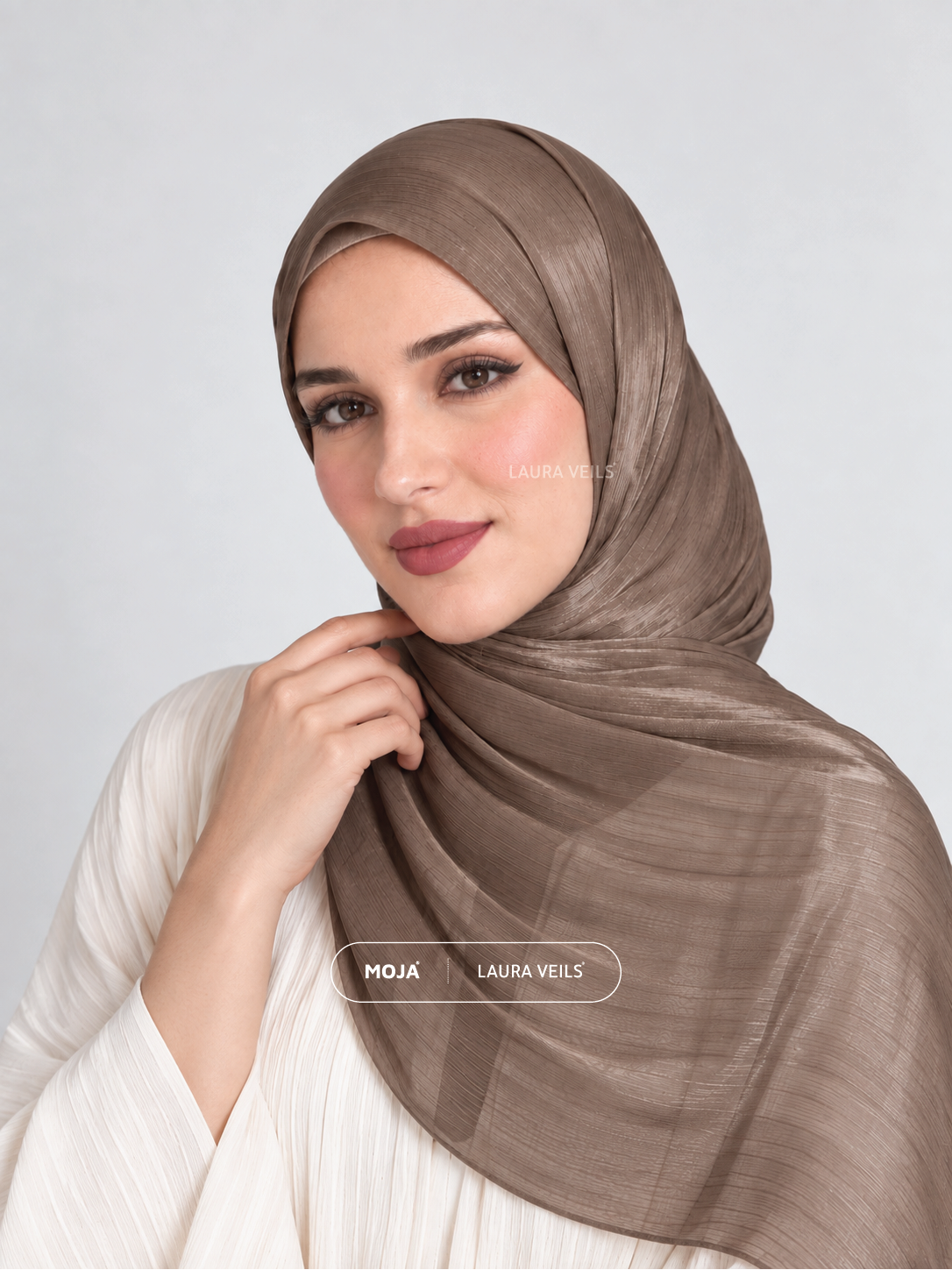 Beige Brown Moja Organza Shimmer Hijab – 2m Length