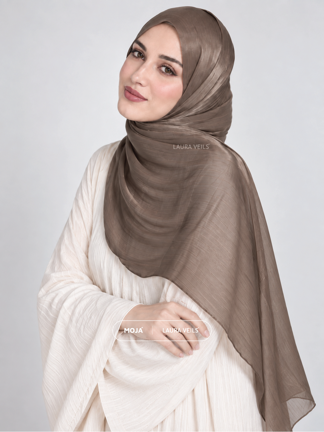 Beige Brown Moja Organza Shimmer Hijab – 2m Length