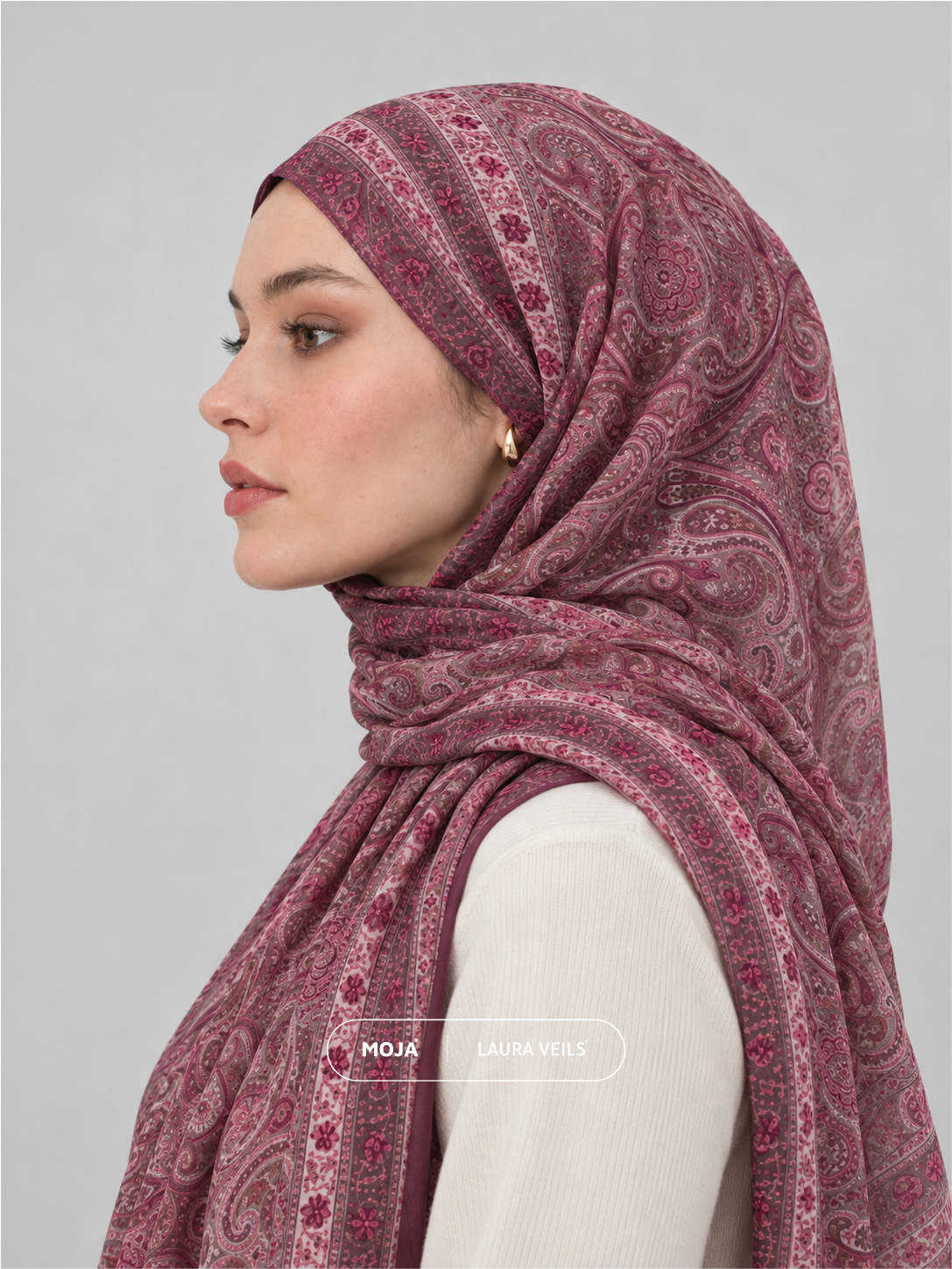Paisley Printed Hijab – Plum Mauve – Moja Soft Chiffon Printed Shayla – 2m length
