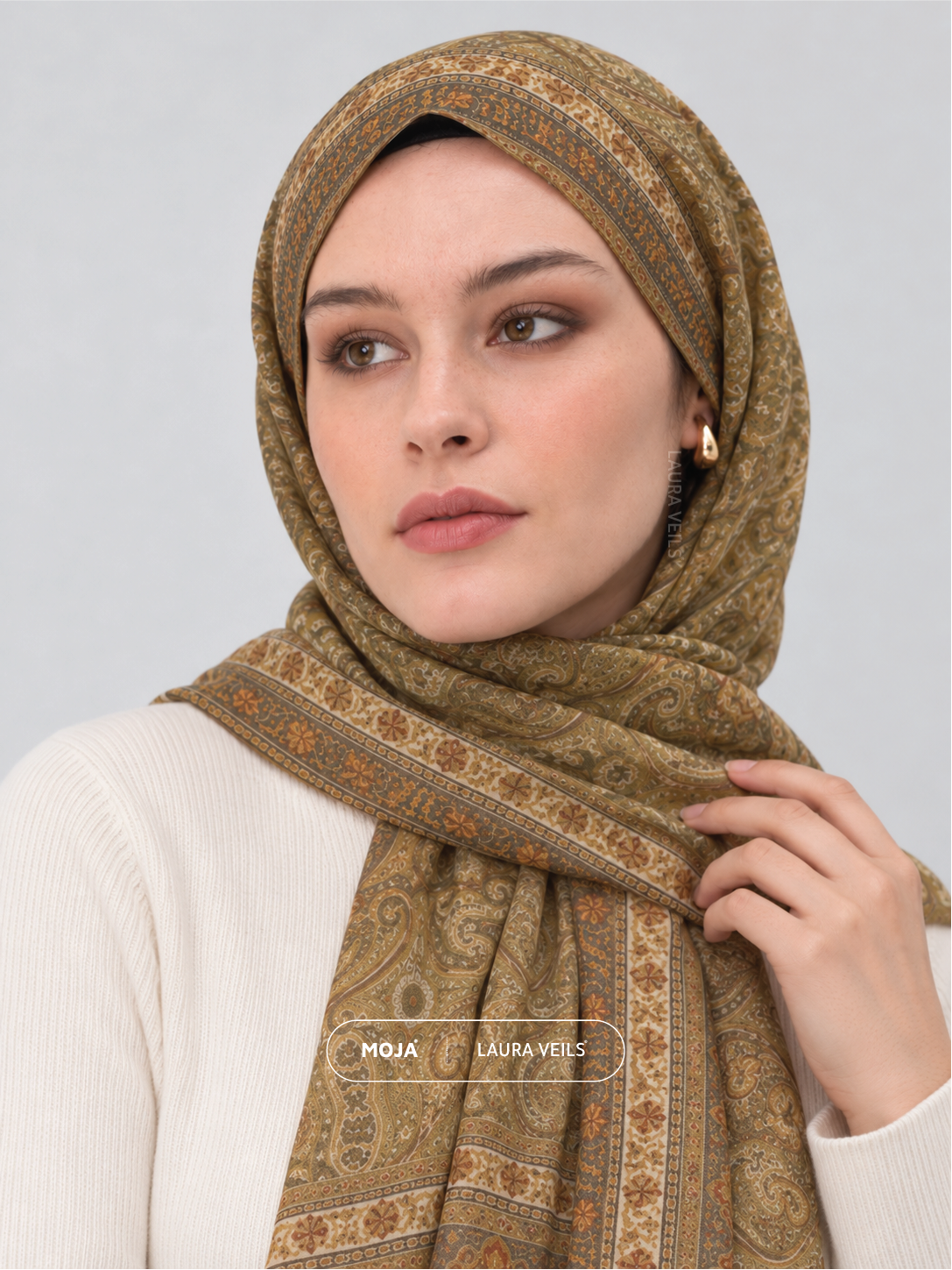Paisley Printed Hijab – Amber Gold – Moja Soft Chiffon Printed Shayla – 2m length