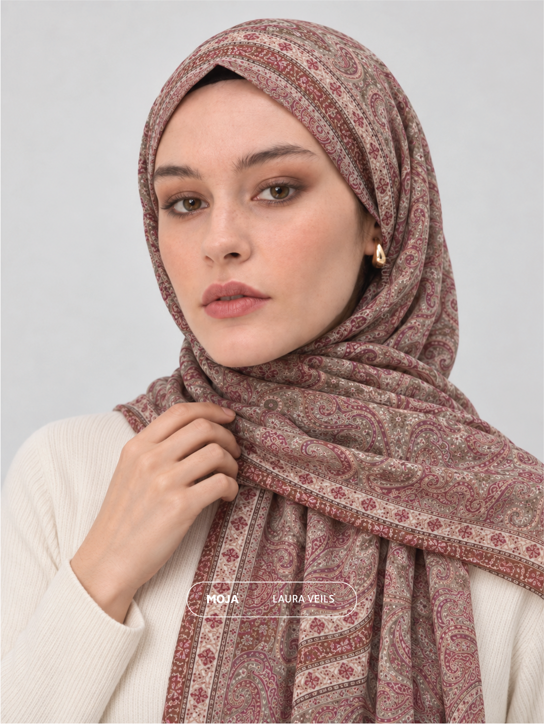 Paisley Printed Hijab – Rosette Pink – Moja Soft Chiffon Printed Shayla – 2m length