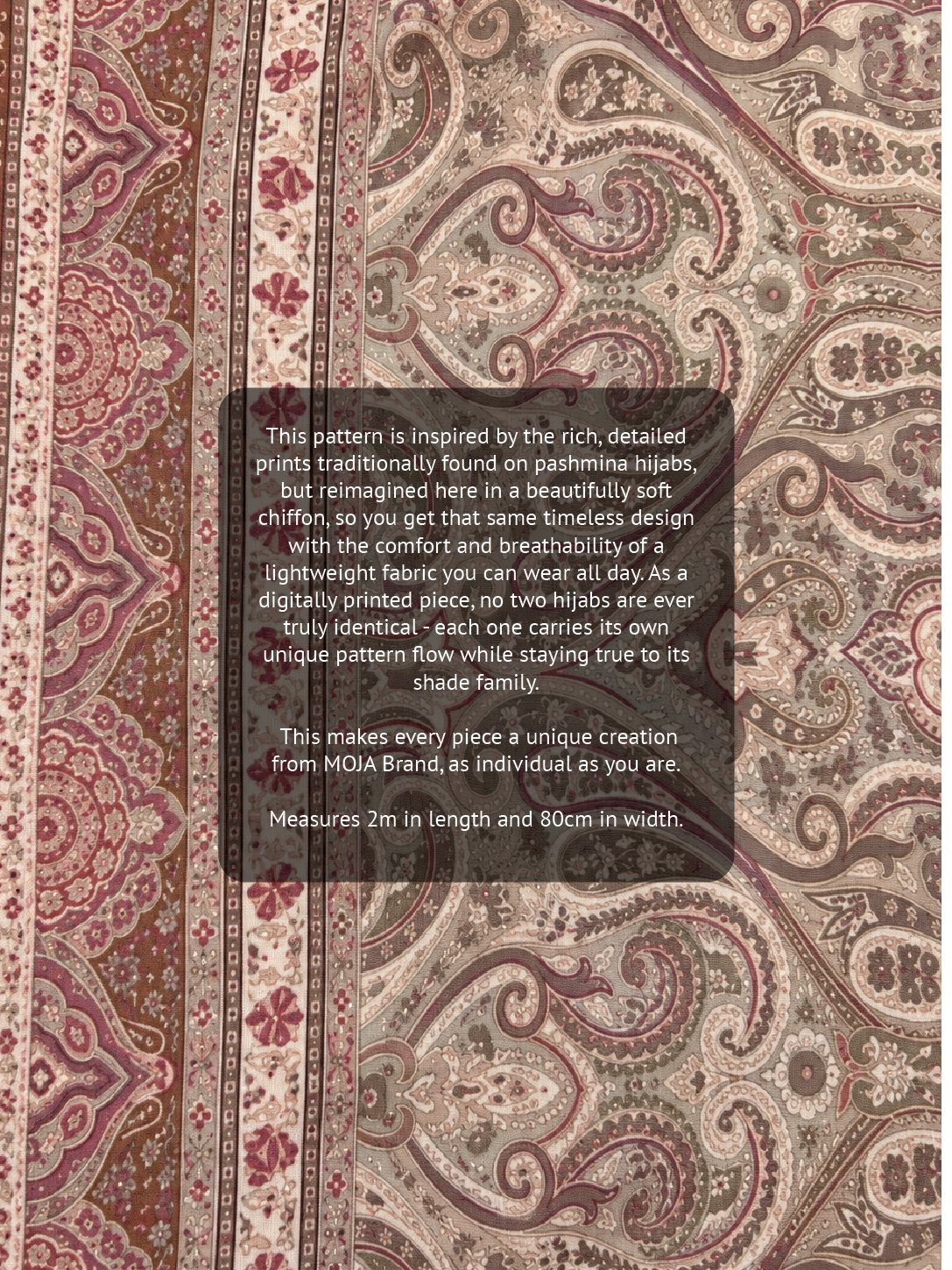 Paisley Printed Hijab – Rosette Pink – Moja Soft Chiffon Printed Shayla – 2m length