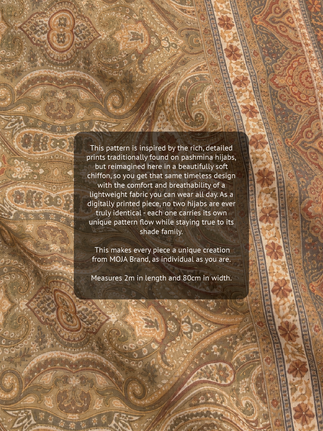 Paisley Printed Hijab – Khaki Sand – Moja Soft Chiffon Printed Shayla – 2m length